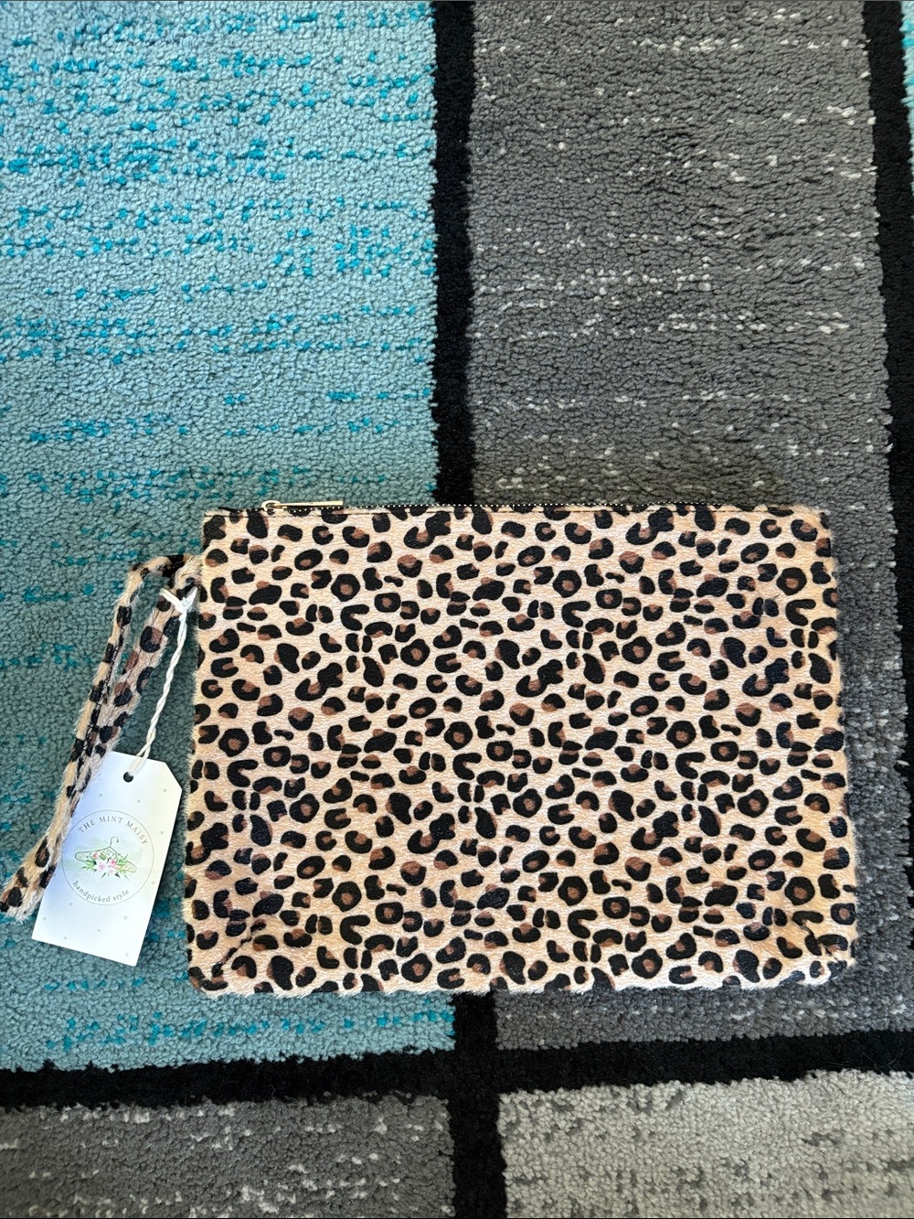 Large Tan/Brown/Black Textured Cheetah Print Wristlet Pouch